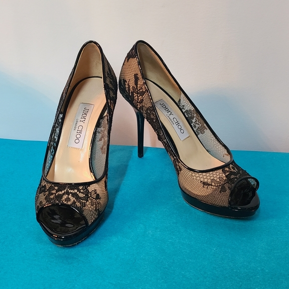 Jimmy Choo Shoes - Jimmy Choo Peep Toe Lace Heels